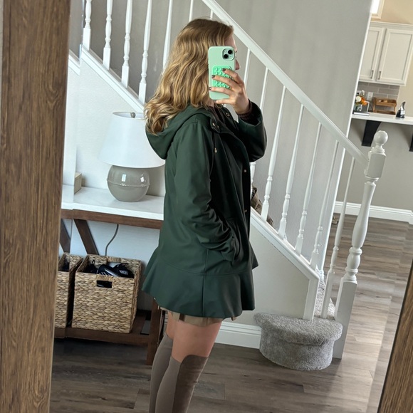 Kate Spade Aladdin Flounce Hem Trench Rain Coat  XS Green - Picture 12 of 12